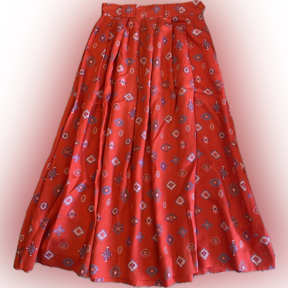 Red Patterned Midi Skirt